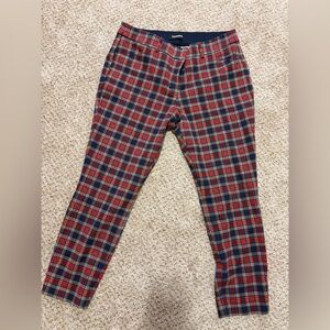 Express 12P Red and Navy Plaid Trousers